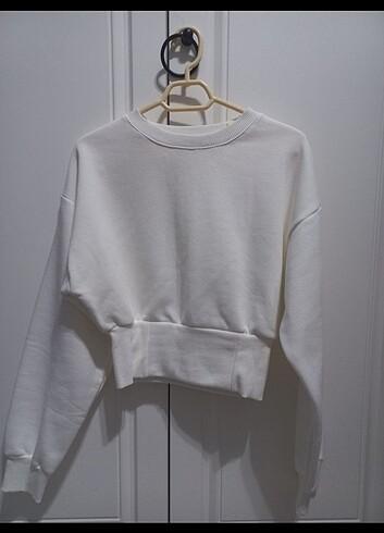 m Beden Kadın Beyaz Yarasa Kol Crop Sweatshirt 