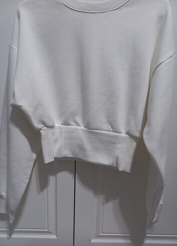 m Beden beyaz Renk Kadın Beyaz Yarasa Kol Crop Sweatshirt 
