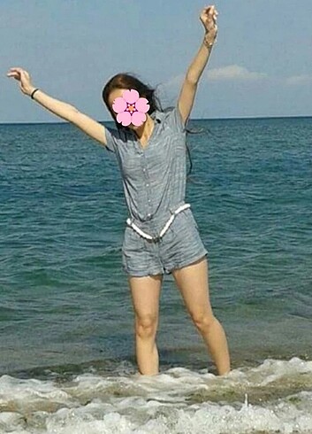 Kadın kot görünümlü kısa salopet - Görsel 6