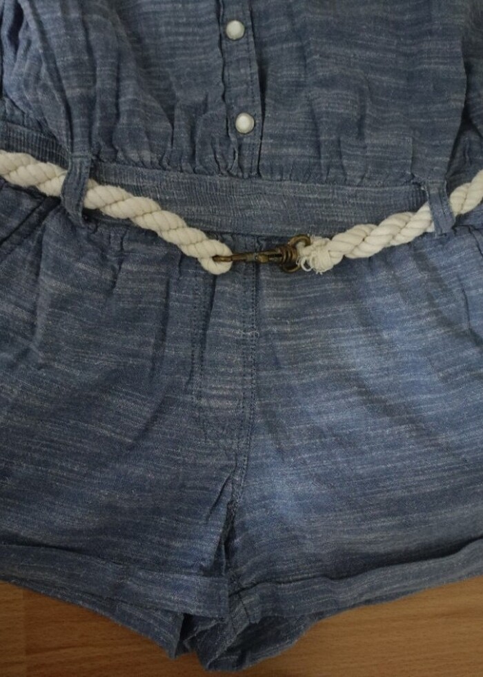 Kadın kot görünümlü kısa salopet - Görsel 3