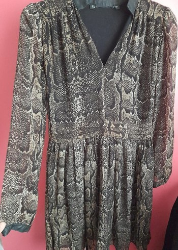 H&M Uzun Kollu Yılan Desenli Elbise