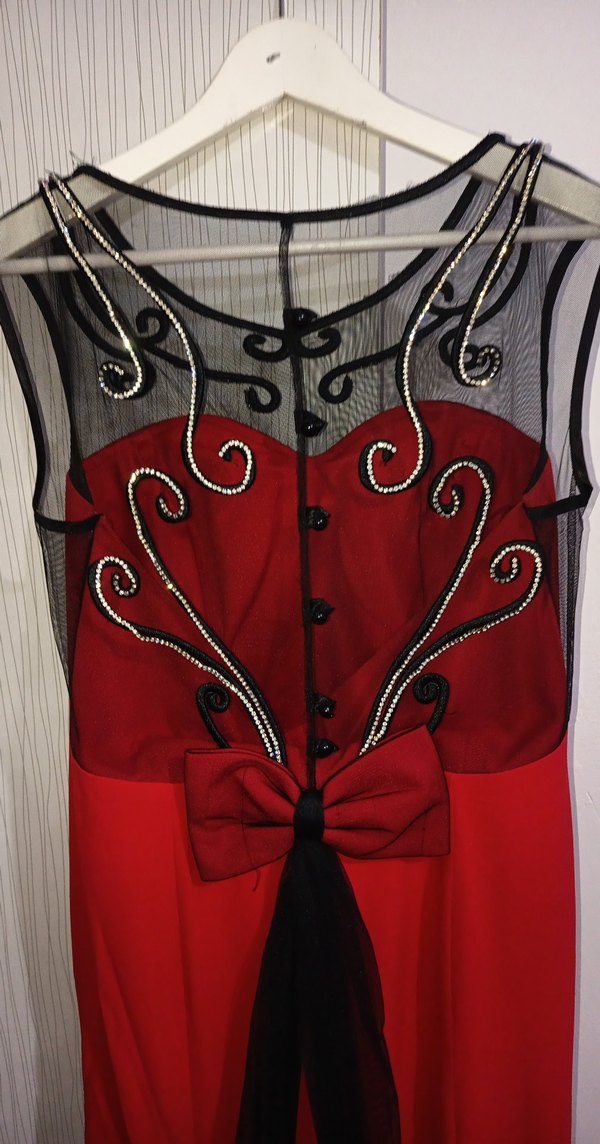 Taş Detaylı Kırmızı Uzun Abiye Elbise - Görsel 4