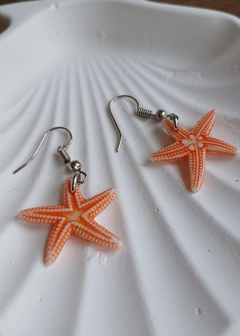 Renkli Boncuklu Turuncu Deniz Yıldızı Küpe - Görsel 5