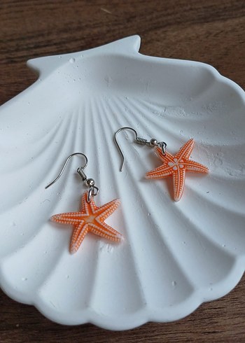 Renkli Boncuklu Turuncu Deniz Yıldızı Küpe - Görsel 6