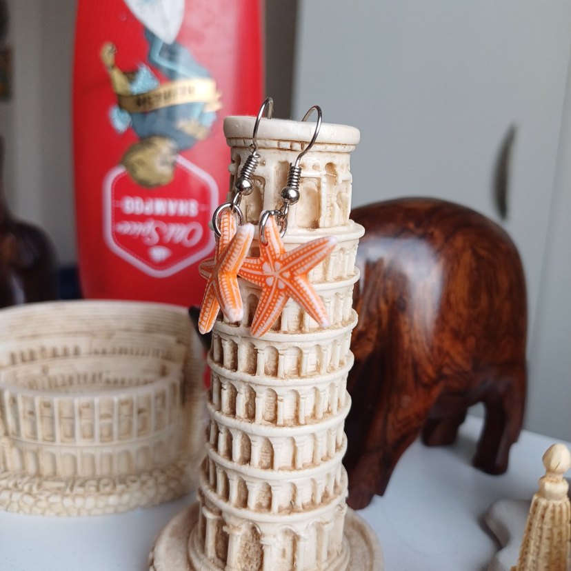 Renkli Boncuklu Turuncu Deniz Yıldızı Küpe - Görsel 2