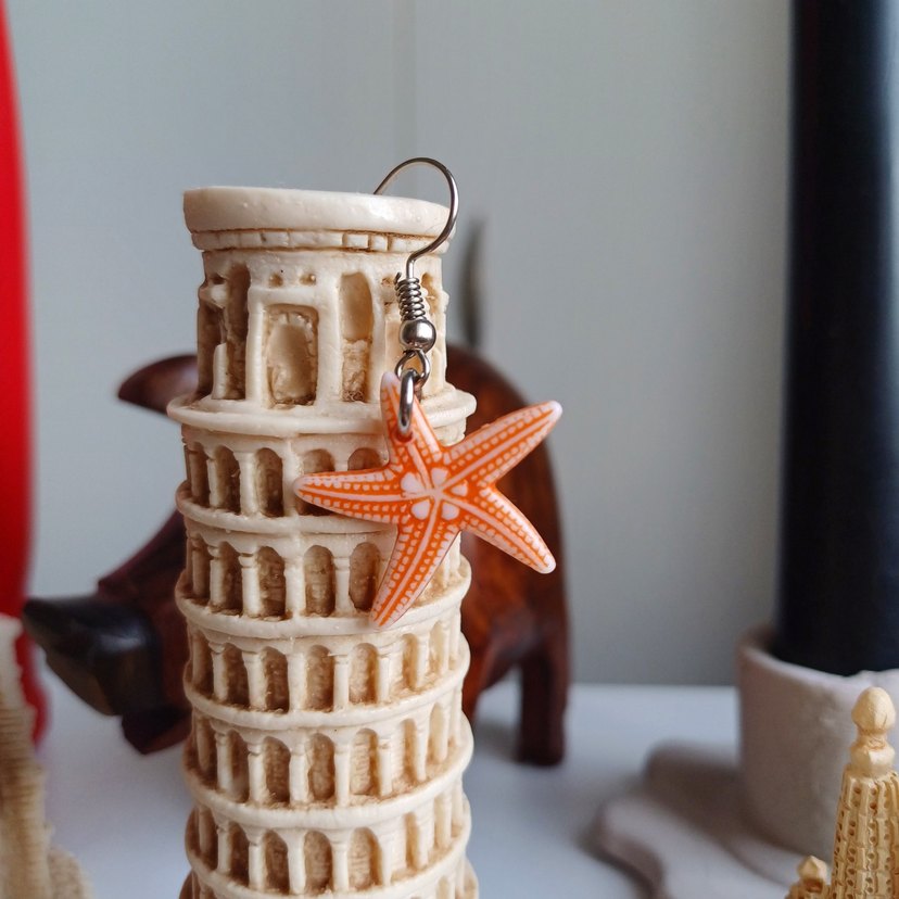 Renkli Boncuklu Turuncu Deniz Yıldızı Küpe - Görsel 4