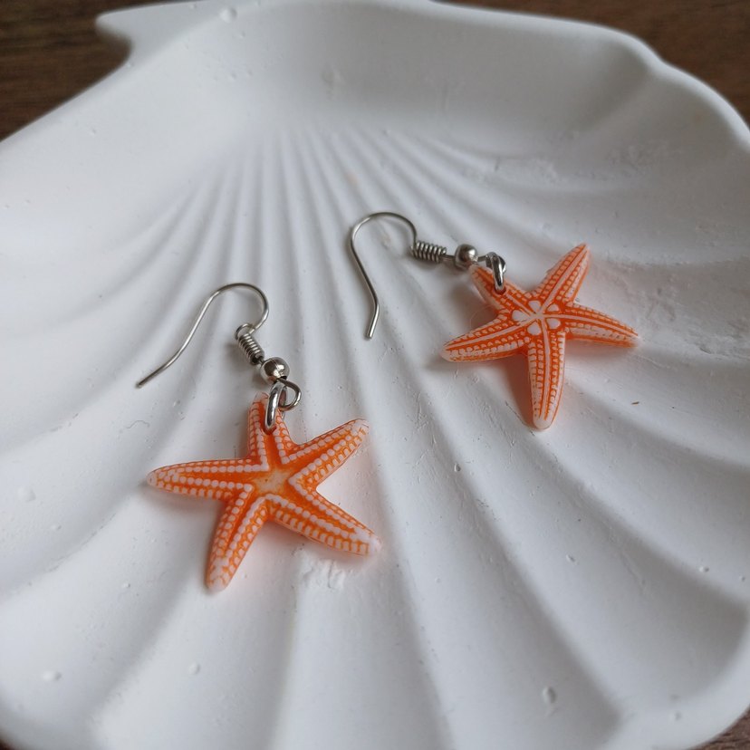 Renkli Boncuklu Turuncu Deniz Yıldızı Küpe - Görsel 5