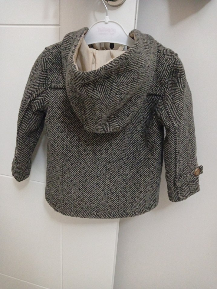 Düğmeli Gri Erkek Çocuk Yün Kaban - Görsel 3