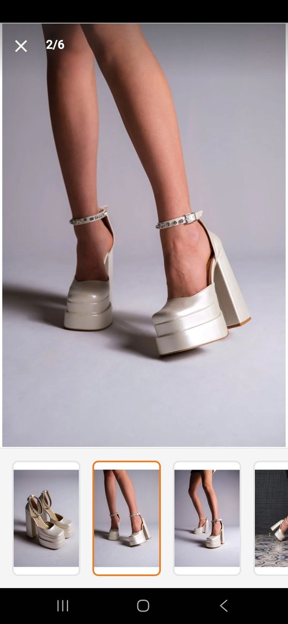 kırık beyaz saten  Platform Topuklu Ayakkabı - Görsel 2