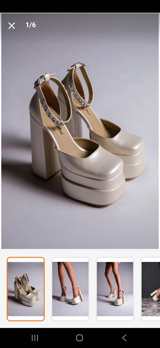 kırık beyaz saten  Platform Topuklu Ayakkabı - Görsel 3