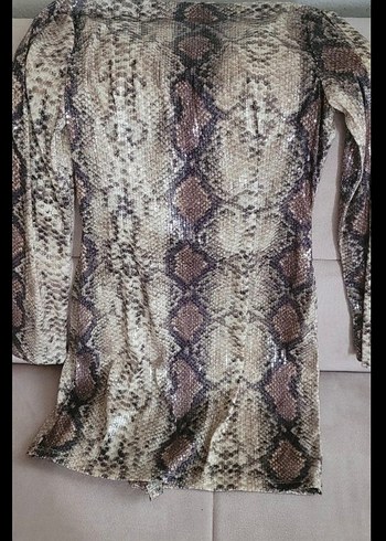 Kadın Kahverengi Mini Yılan Desenli Elbise - Görsel 2