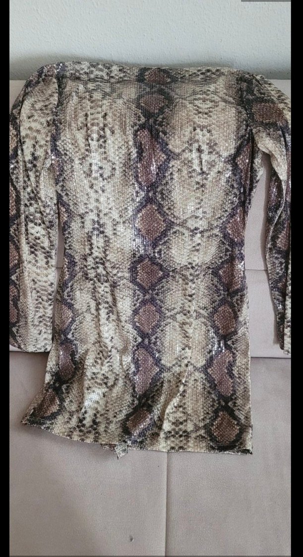 Kadın Kahverengi Mini Yılan Desenli Elbise - Görsel 2