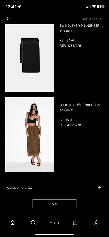 Zara Buruşuk görünümlü etek