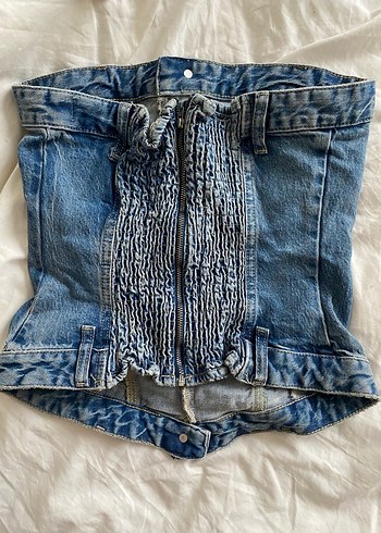 ZARA Denim Kemerli Straplez  Bustiyer - Görsel 3