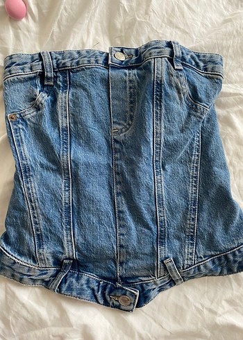 ZARA Denim Kemerli Straplez  Bustiyer - Görsel 2