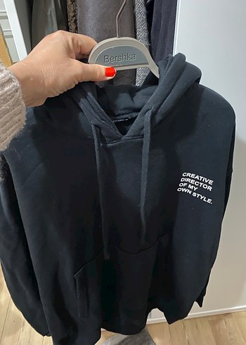 Siyah Kapüşonlu Oversize Kadın Sweatshirt - Görsel 3