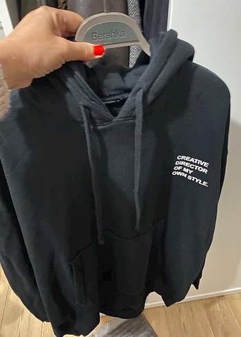 Siyah Kapüşonlu Oversize Kadın Sweatshirt - Görsel 2