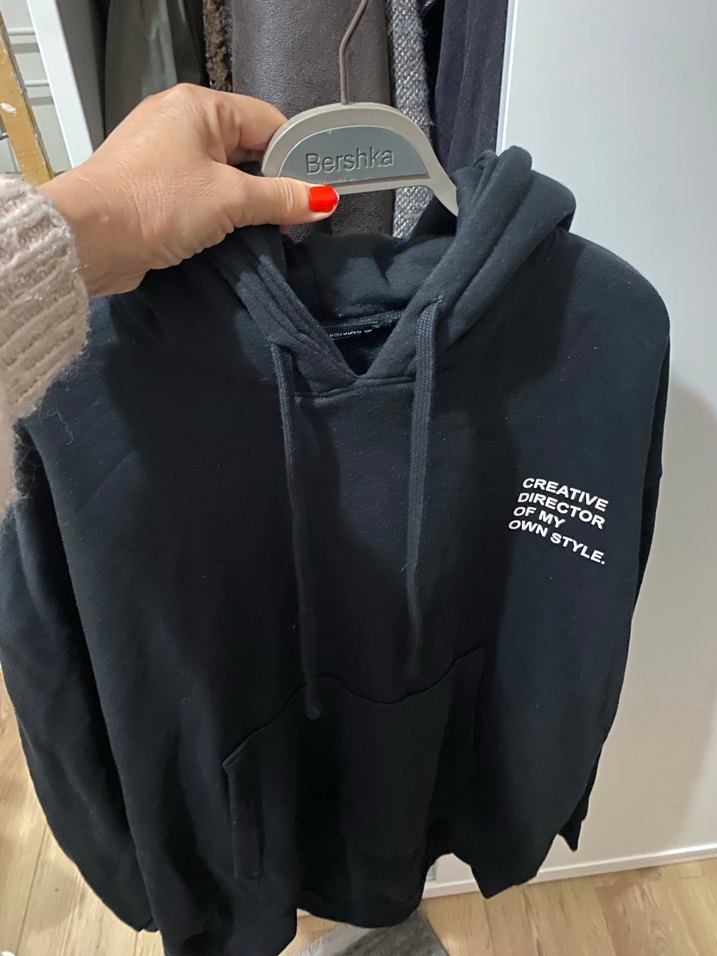 Siyah Kapüşonlu Oversize Kadın Sweatshirt - Görsel 3