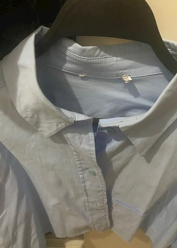 Mavi crop gömlek - Görsel 3