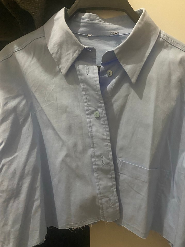 Mavi crop gömlek - Görsel 2