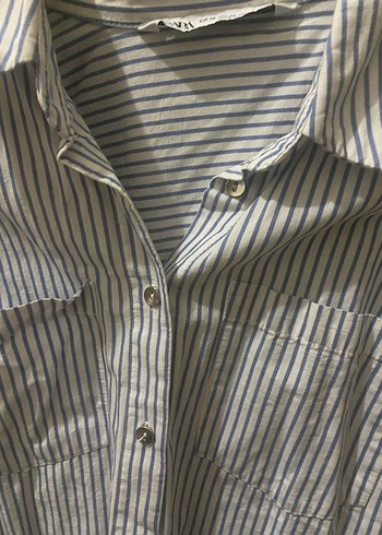 Mavi Çizgili  crop Gömlek - Görsel 2