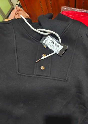 Düğmeli Siyah erkek Sweatshirt - Görsel 2