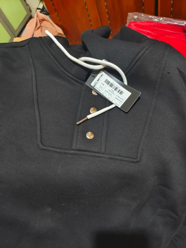 Düğmeli Siyah erkekSweatshirt - Görsel 2