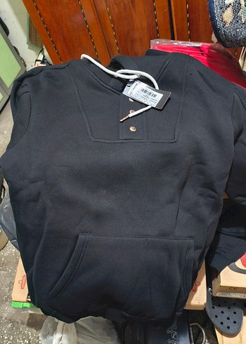 Düğmeli Siyah erkek Sweatshirt - Görsel 5