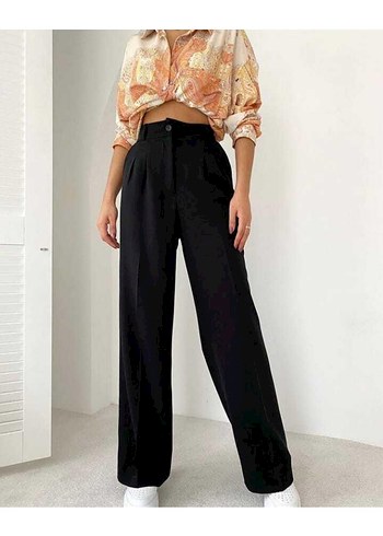 Düğmeli Rahat Kesim Kadın Kumaş Pantolon - Görsel 2