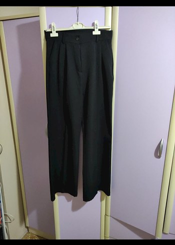 Düğmeli Rahat Kesim Kadın Kumaş Pantolon - Görsel 4