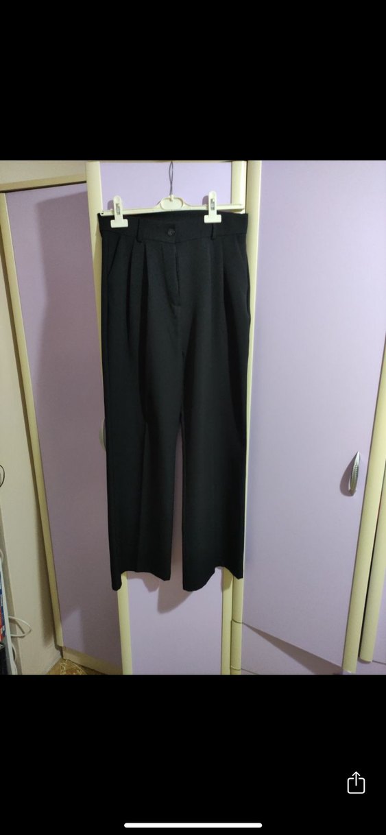 Düğmeli Rahat Kesim Kadın Kumaş Pantolon - Görsel 4