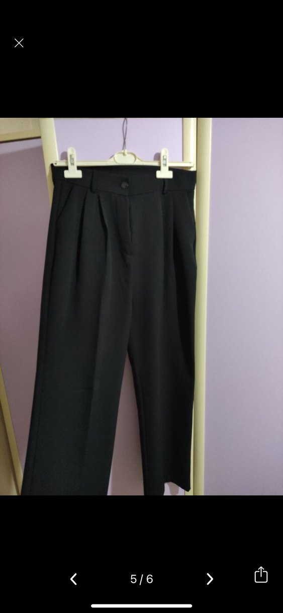 Düğmeli Rahat Kesim Kadın Kumaş Pantolon - Görsel 5