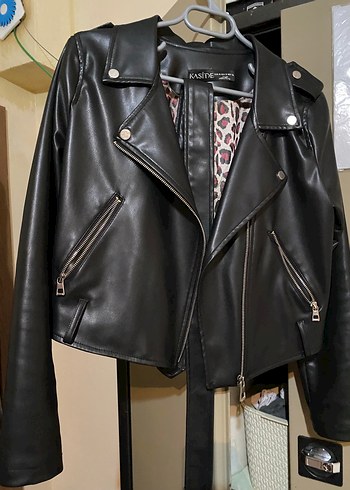 Siyah Deri Biker Ceket - Görsel 8