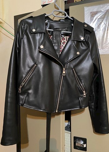 Siyah Deri Biker Ceket - Görsel 7