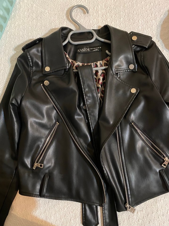 Siyah Deri Biker Ceket - Görsel 4