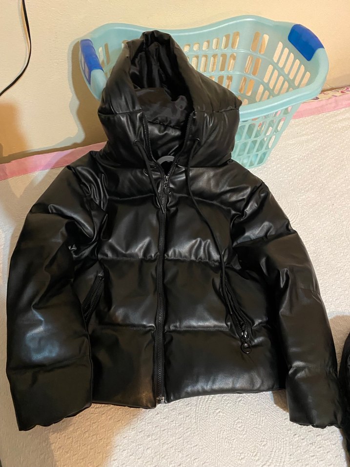 Siyah Deri Kadın Kışlık Mont - Görsel 4