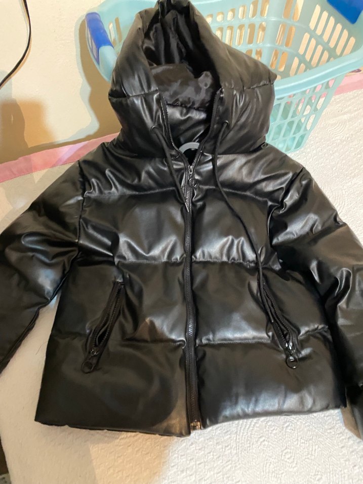 Siyah Deri Kadın Kışlık Mont - Görsel 2