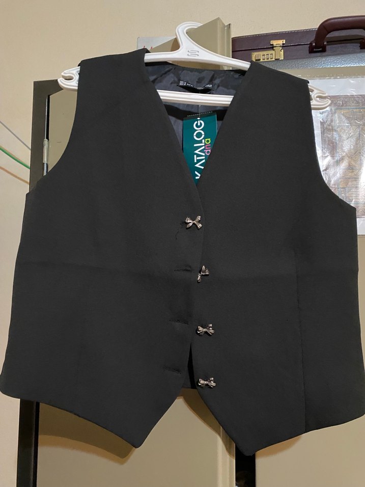 Siyah V Yaka Kolsuz Midi Takım Elbise - Görsel 5