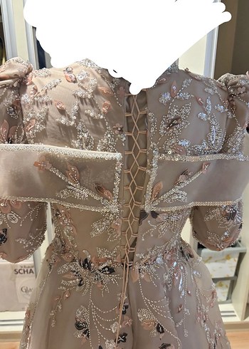 Bej nakışlı tesettür nişanlık abiye - Görsel 6