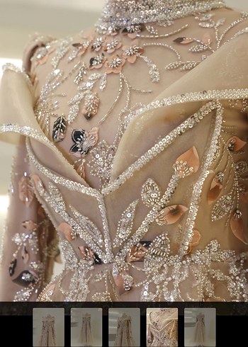 Bej nakışlı tesettür nişanlık abiye - Görsel 5