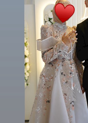 Bej nakışlı tesettür nişanlık abiye - Görsel 7