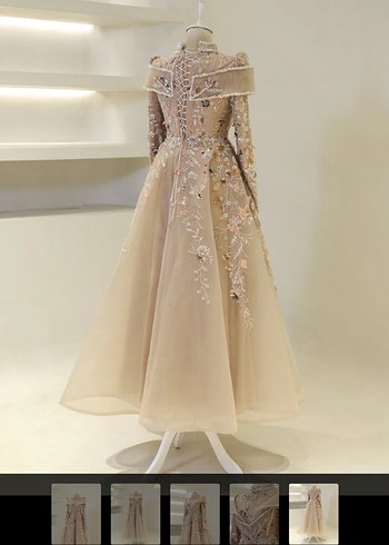 Bej nakışlı tesettür nişanlık abiye - Görsel 4