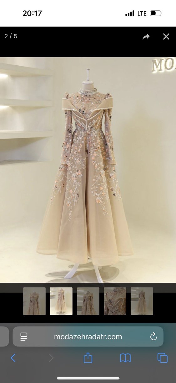 Bej nakışlı tesettür nişanlık abiye - Görsel 2