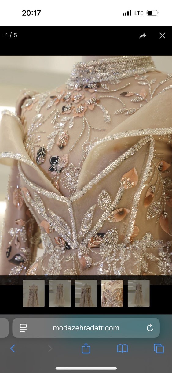 Bej nakışlı tesettür nişanlık abiye - Görsel 5