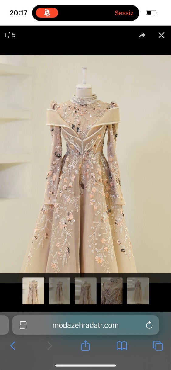 Bej nakışlı tesettür nişanlık abiye - Görsel 3