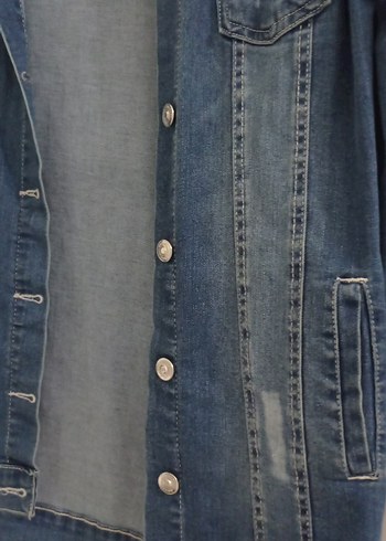 Düğmeli Mavi Kadın Denim Ceket - Görsel 5