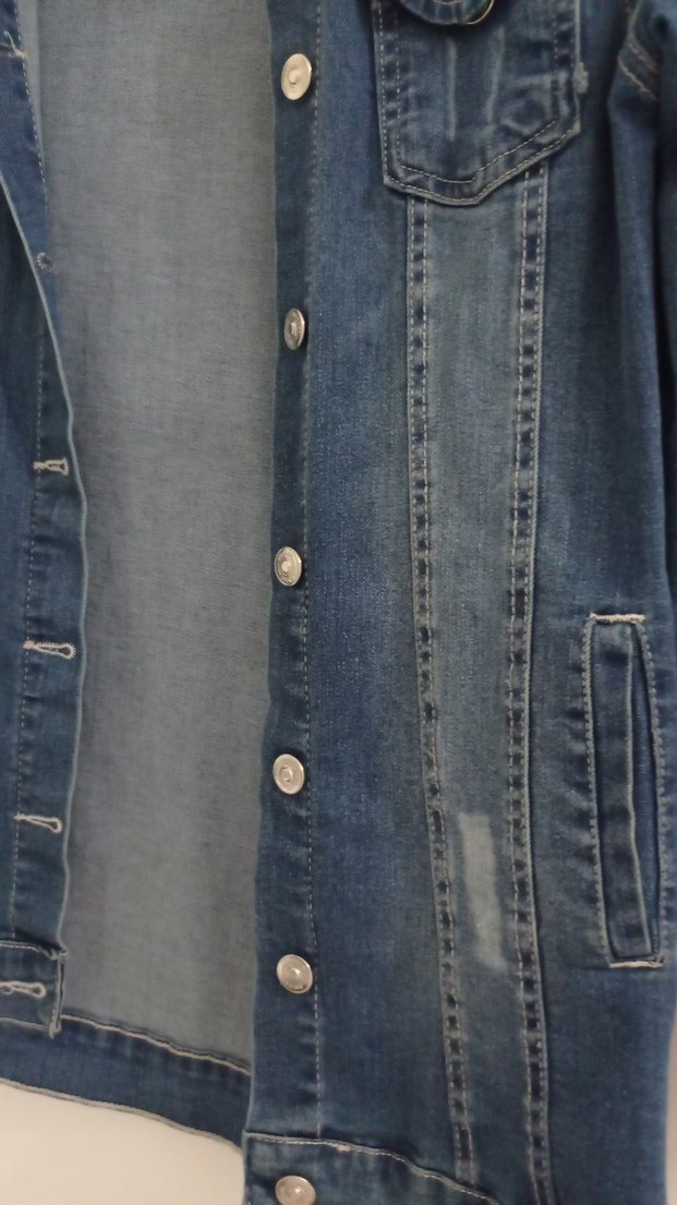 Düğmeli Mavi Kadın Denim Ceket - Görsel 5