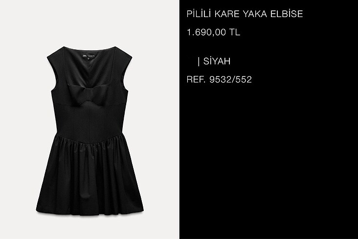 l Beden Zara Pilili Kare Yaka Elbise