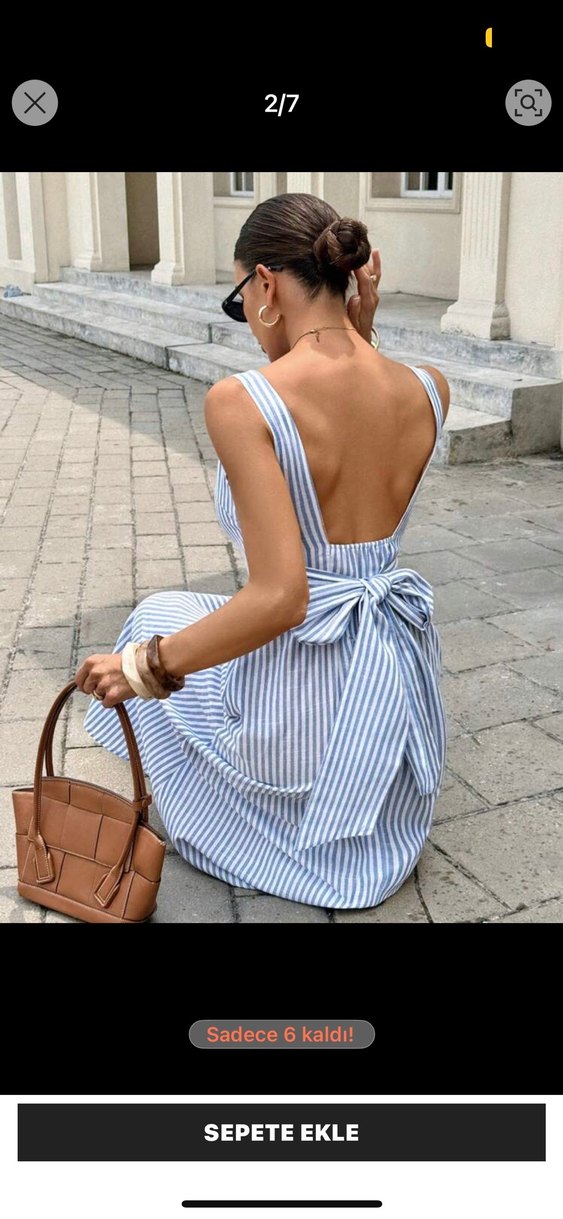 Mavi Çizgili Uzun Askılı Elbise - Görsel 2