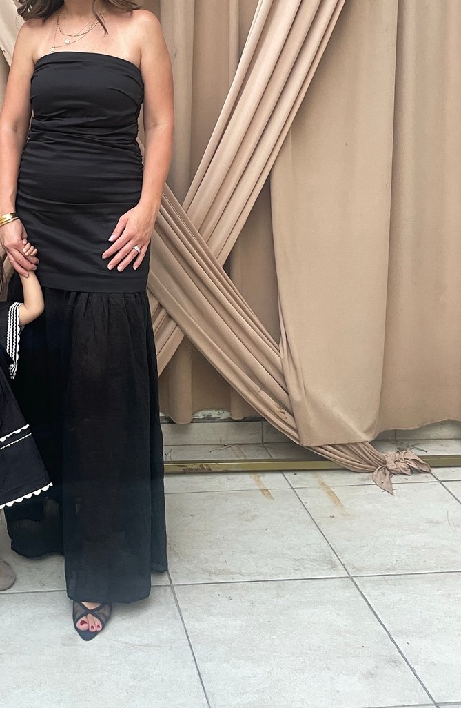 Siyah Drapeli Straplez Uzun Elbise - Görsel 2